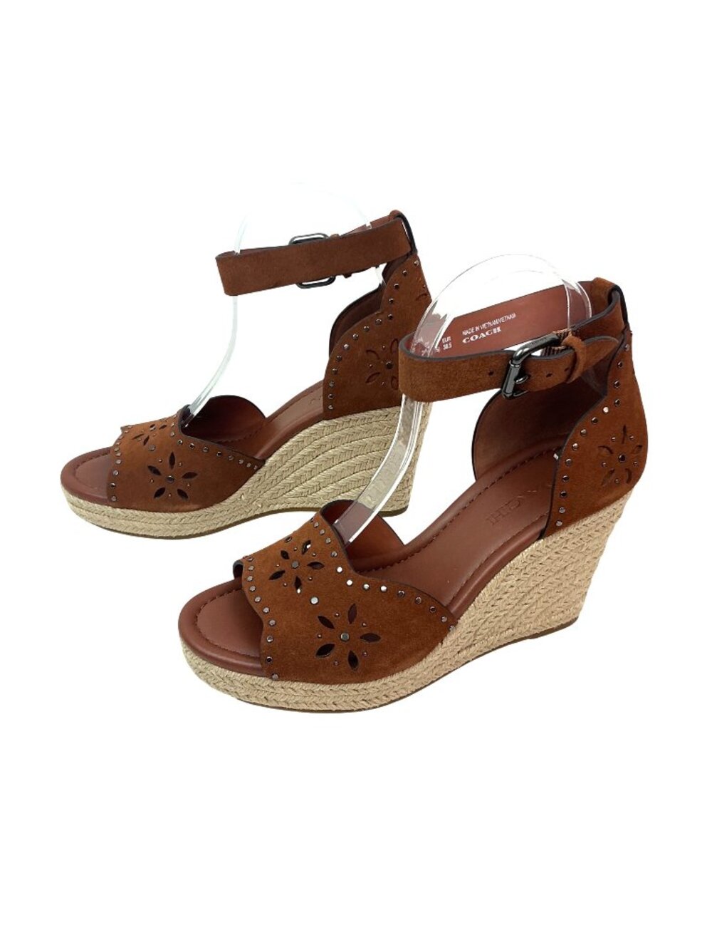 New Coach Kelsi Suede Espadrille Wedge Sandals Womens 8.5 Brown